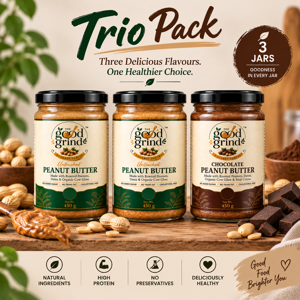 (Trio Pack) 2 Peanut & 1 Chocolate Peanut Butter